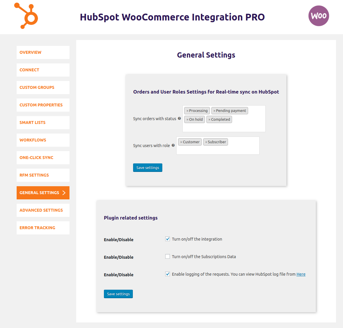 HubSpot WooCommerce Integration-general-setting