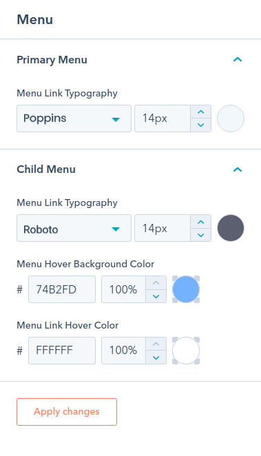 menu settings