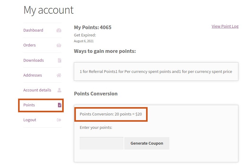 redeem point conversion on frontend