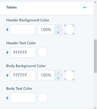  Tables option : hubspot theme