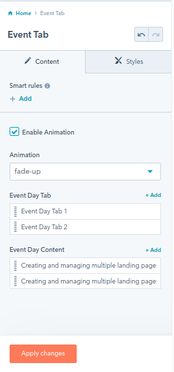 event tab : hubspot theme 