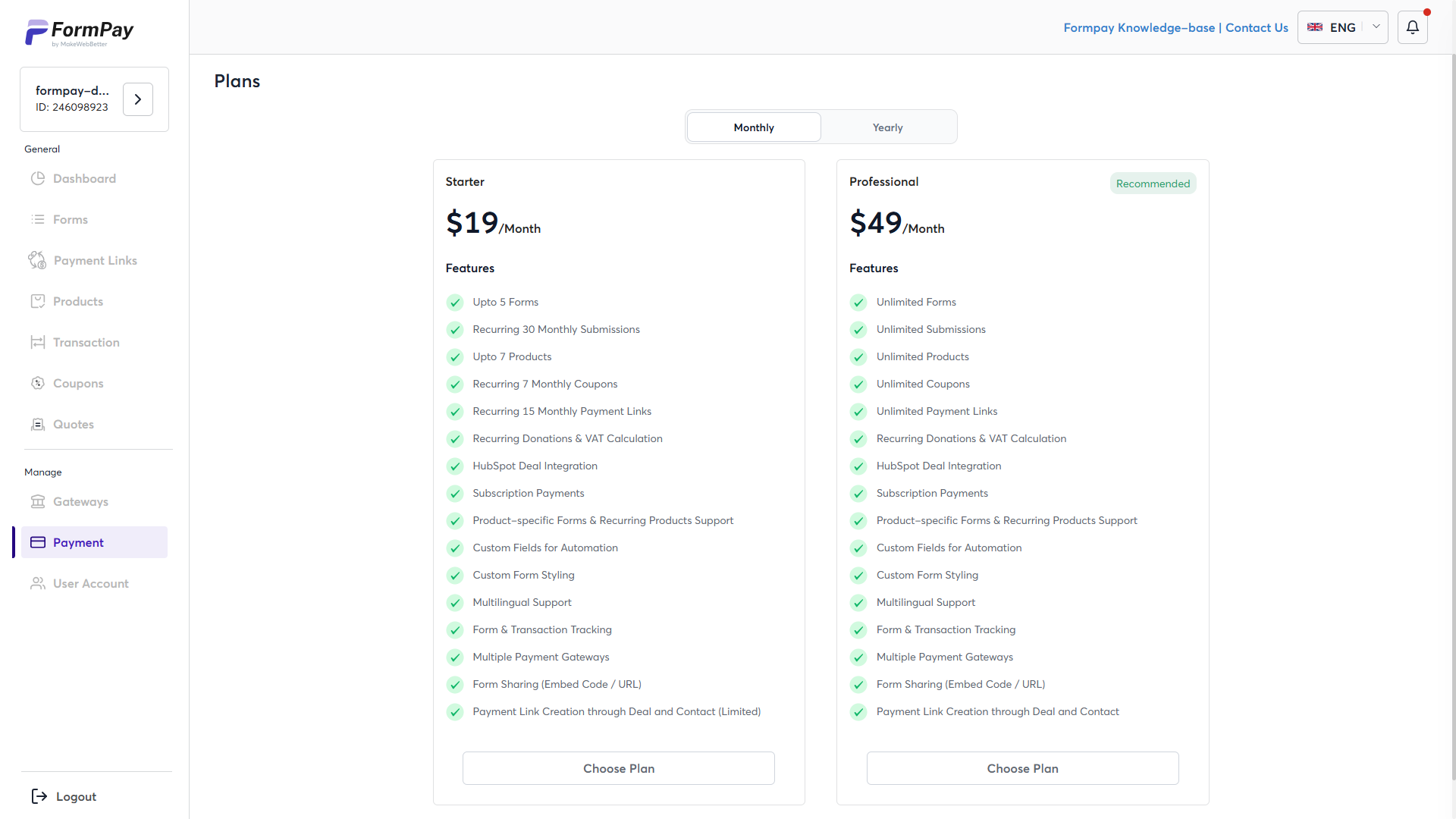 FormPay pricing plan