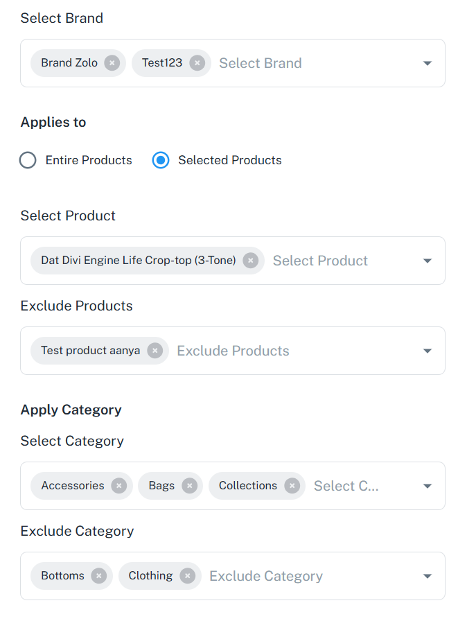 create coupon rule brand product categories