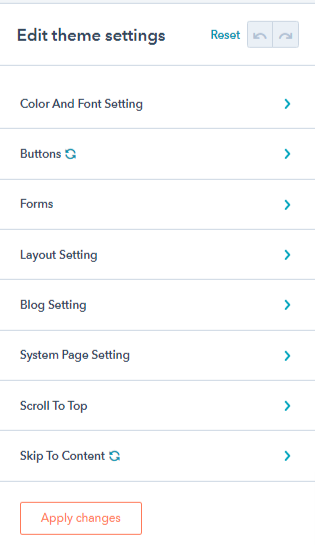 hubspot and theme settings