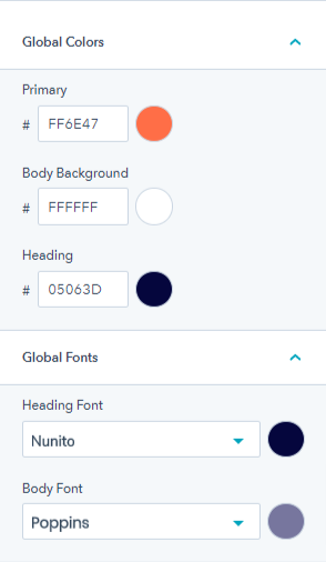hubspot global colors & fonts