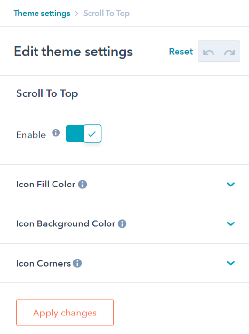 hubspot scroll to top setting