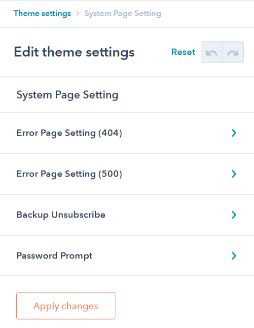 hubspot system page setting