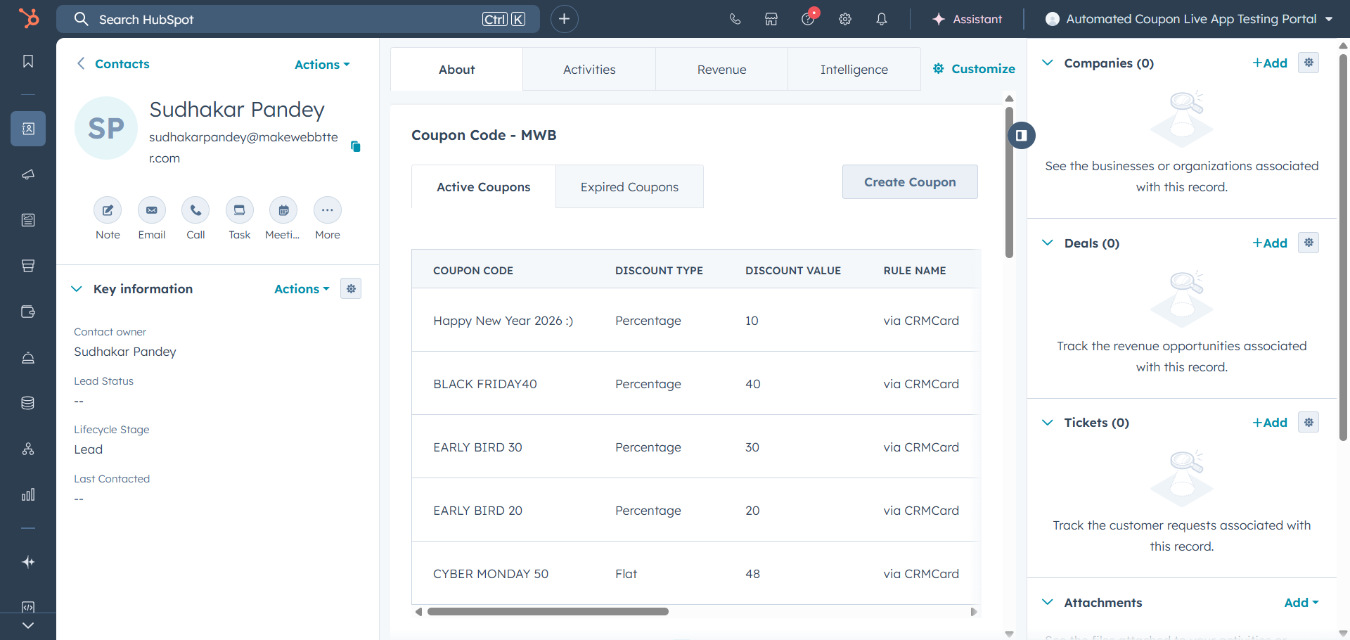automated coupon app card