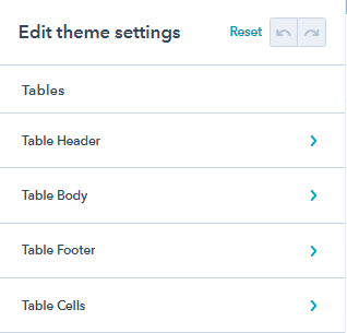 HubSpot Theme: Tables