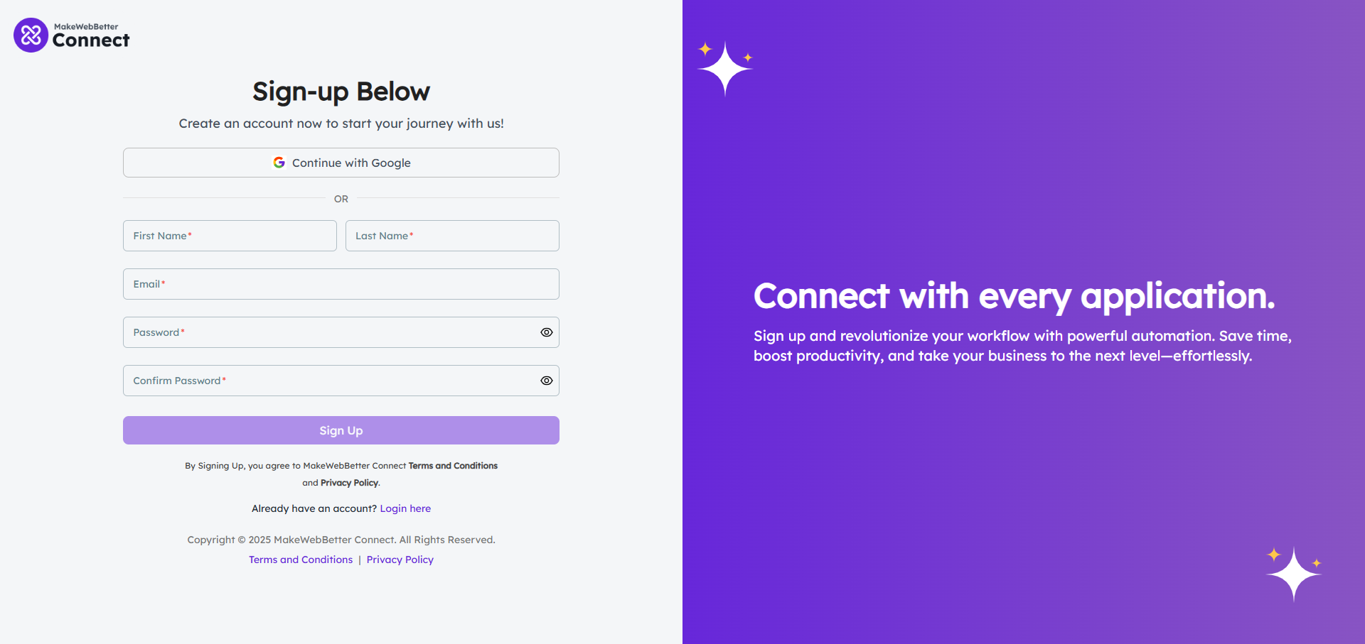 MakeWebBetter Connect sign up-register-login
