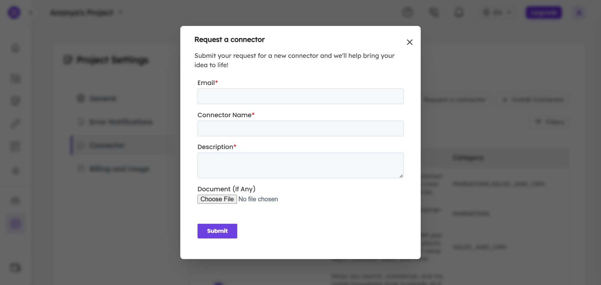 app connectors request