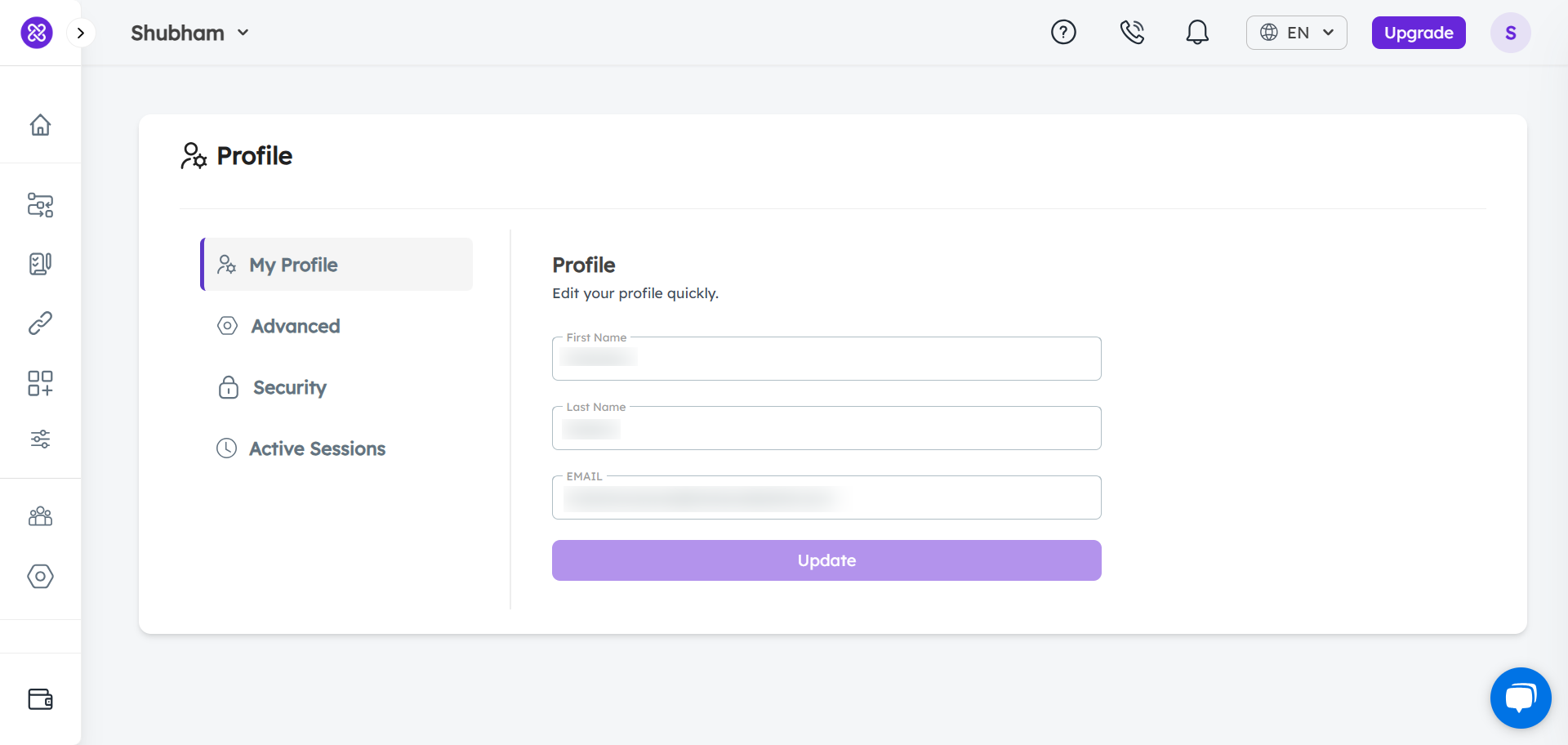 edit profile name email