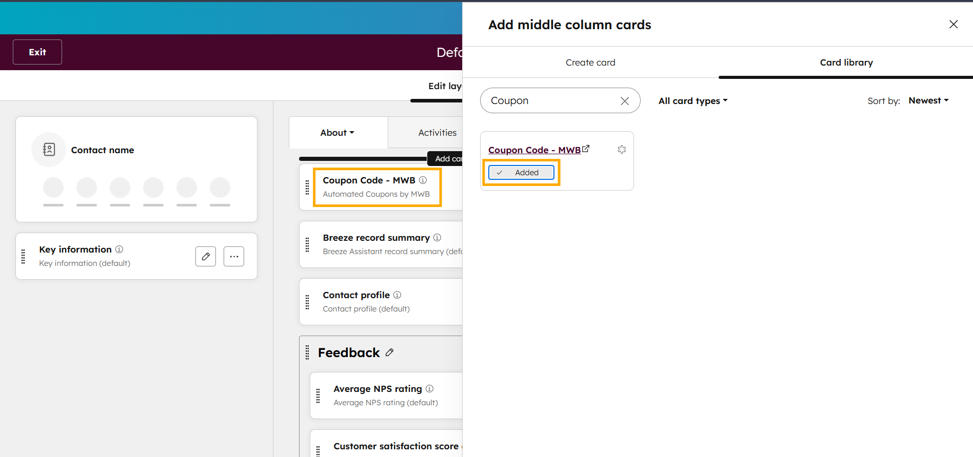 automated Setup App Card Add card added