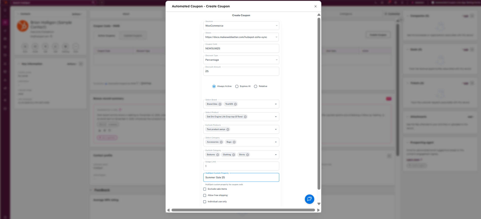 Setup App Card Automated Coupons - modal - coupon rule