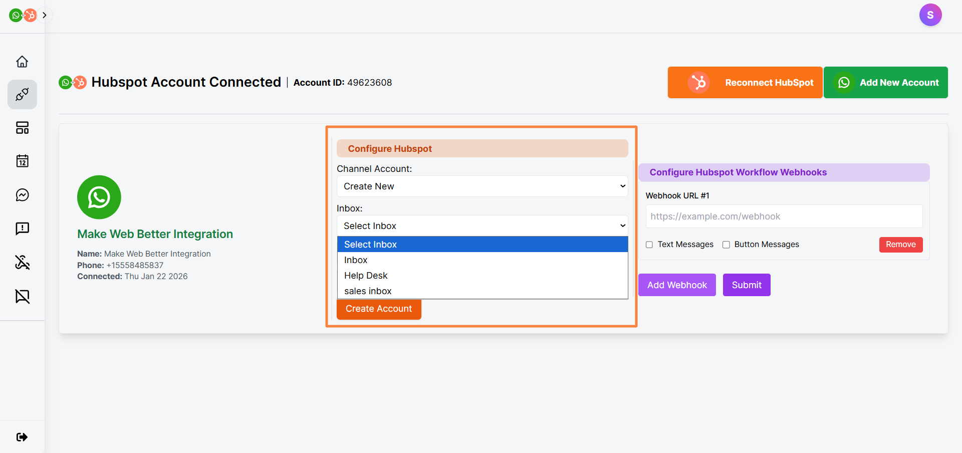 connect hubspot inbox