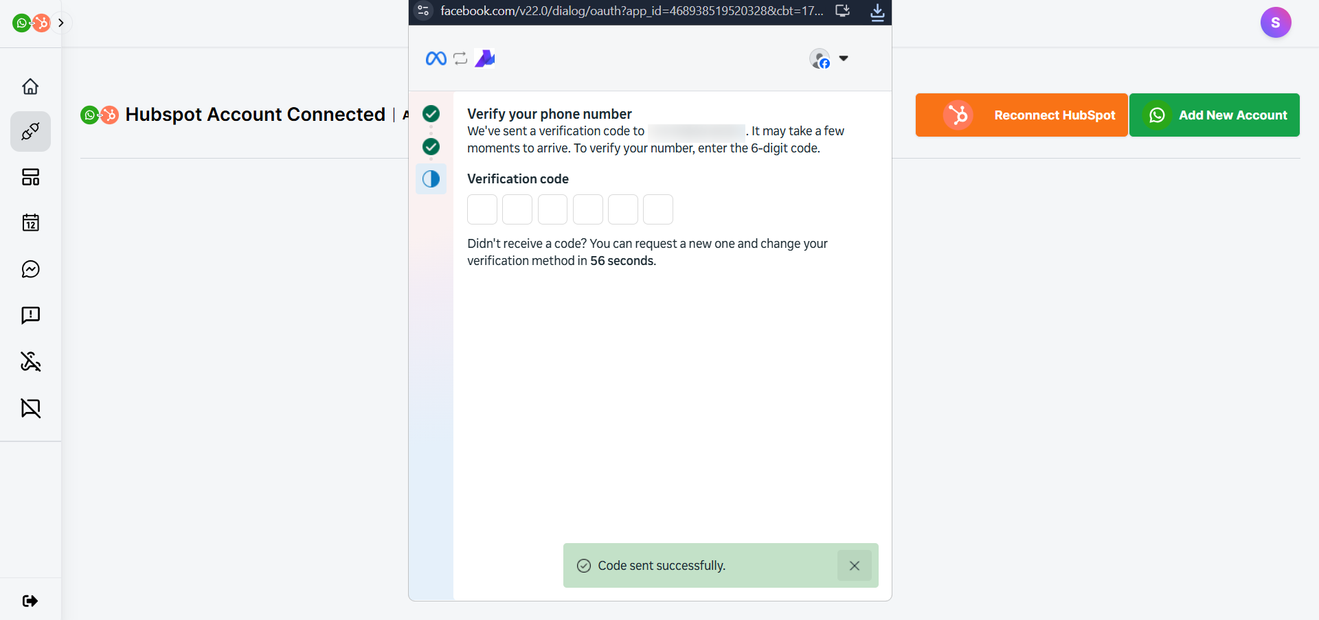 connect whatsapp new account - facebook number otp