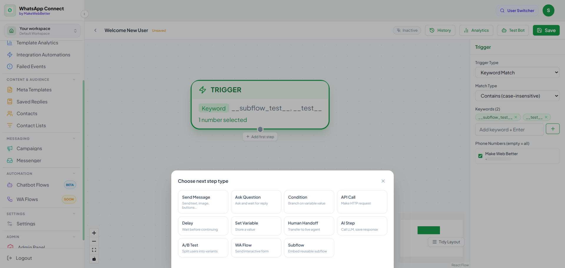 chatbot flows - assign action