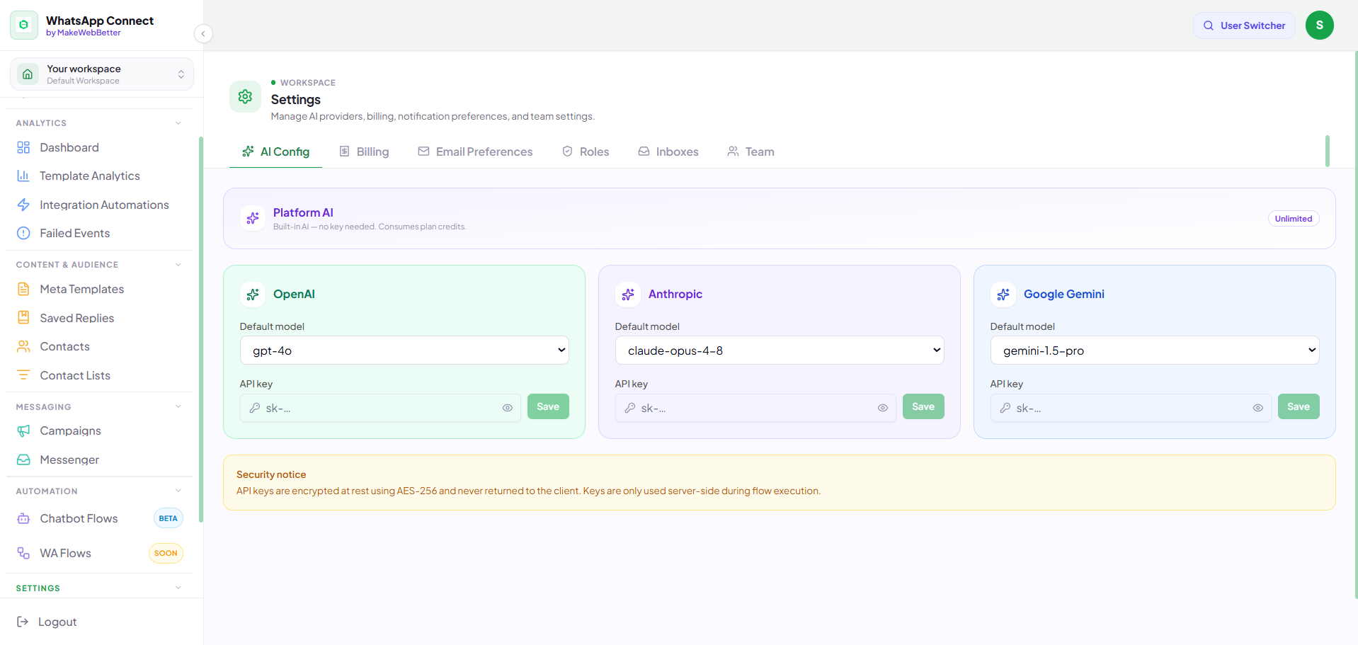 settings - AI config