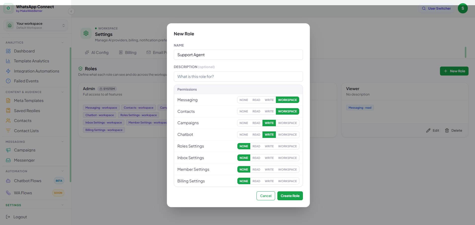 settings - role - new role