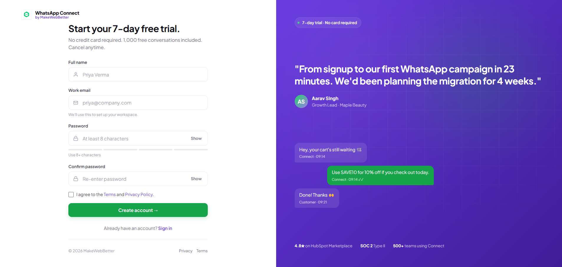 whatsapp connect signup