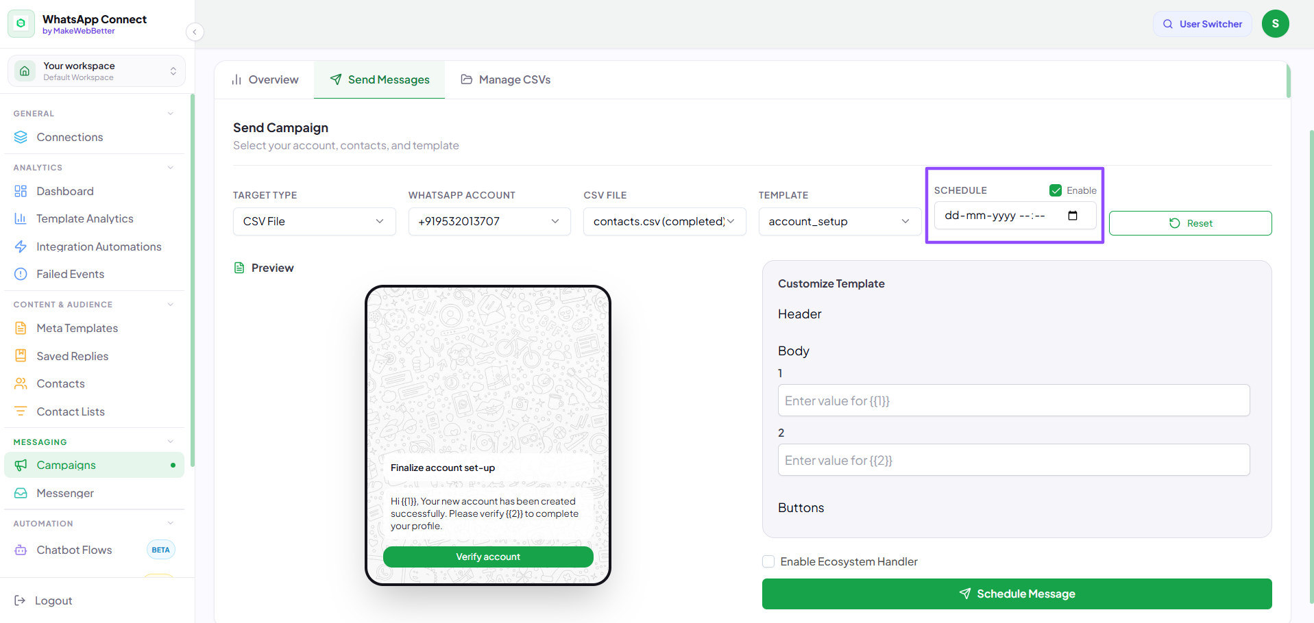 whatsapp campaigns - schedule campaigns