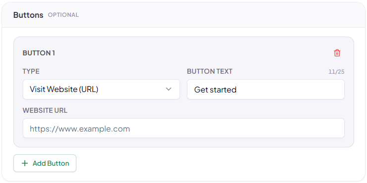 whatsapp template - buttons