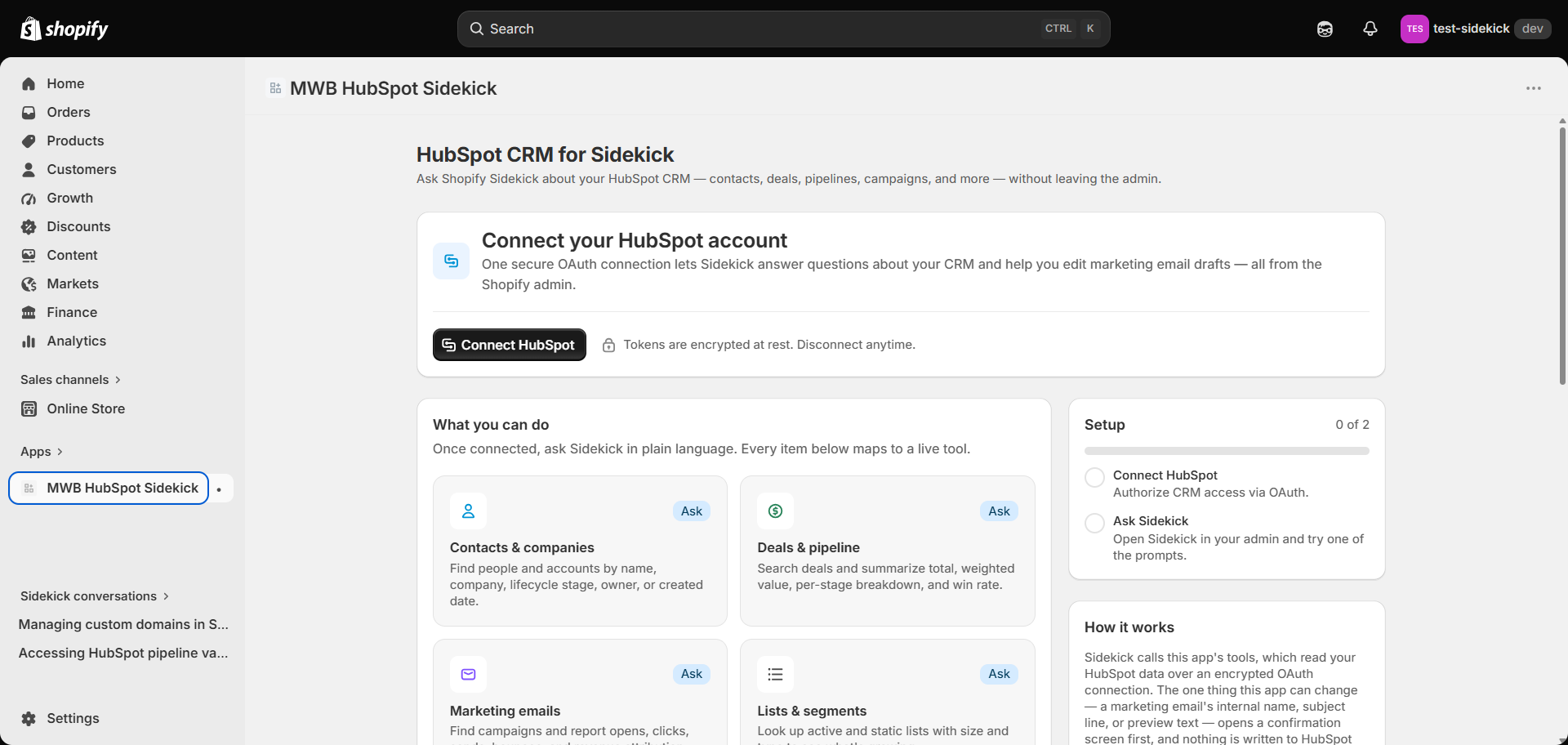 Connect HubSpot inside Shopify