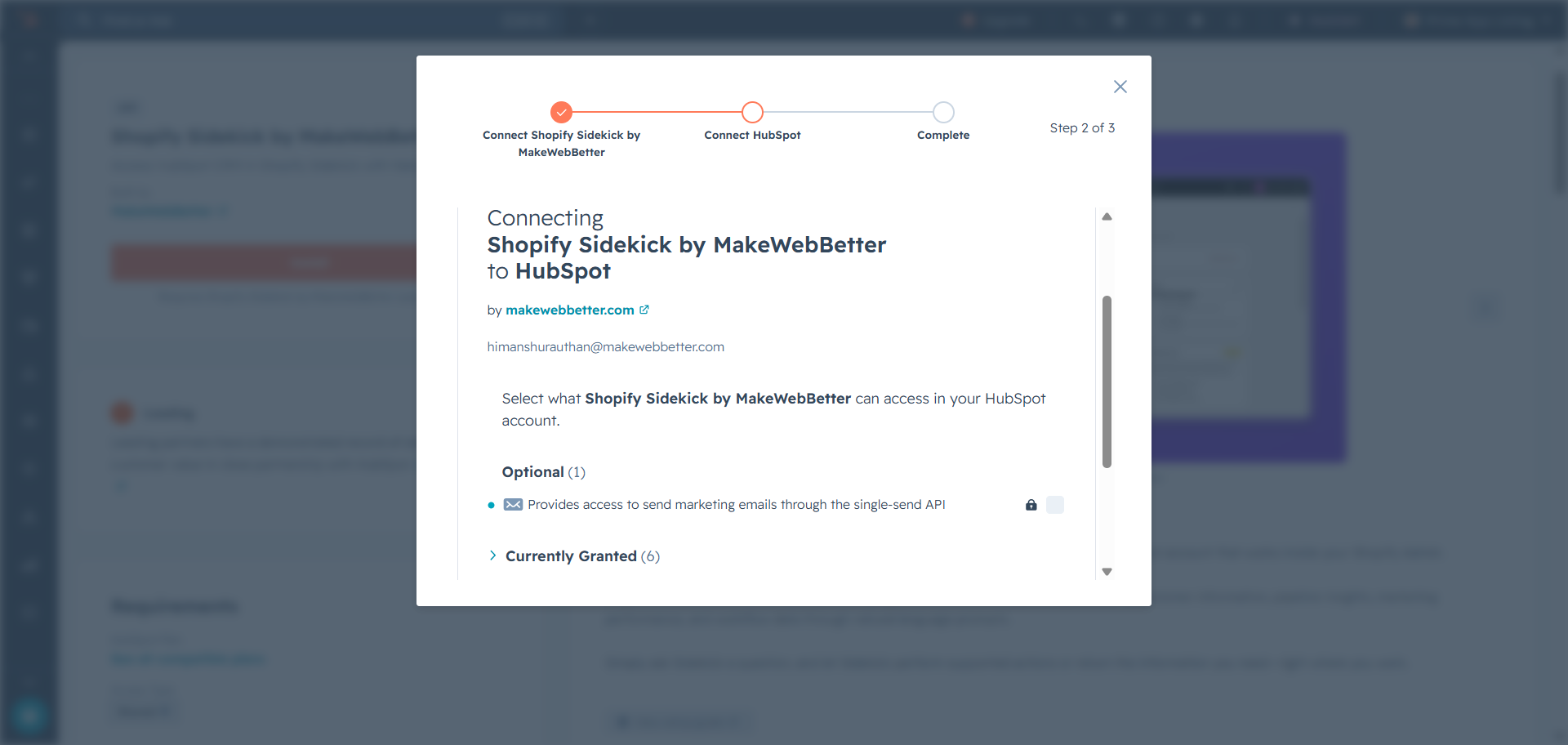 HubSpot Sidekick App Access Permissions