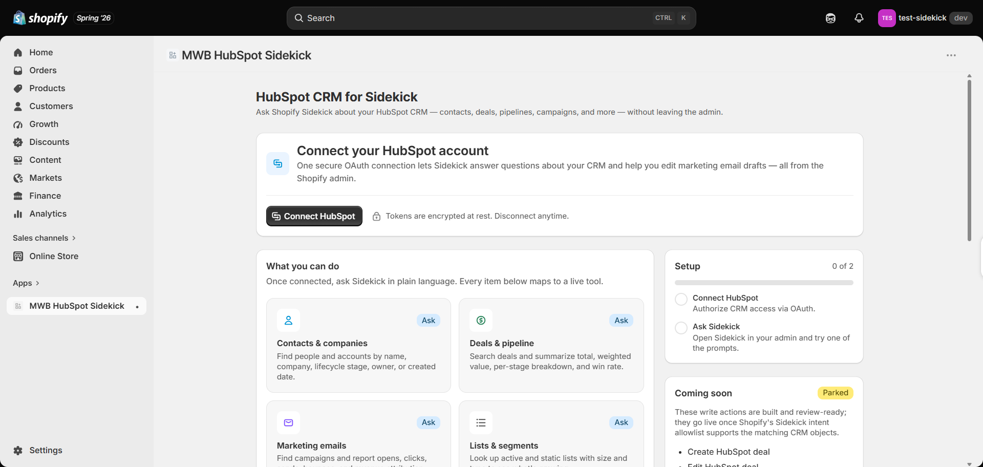 HubSpot Shopify Sidekick Integration - connect hubspot account with shopify sidekick