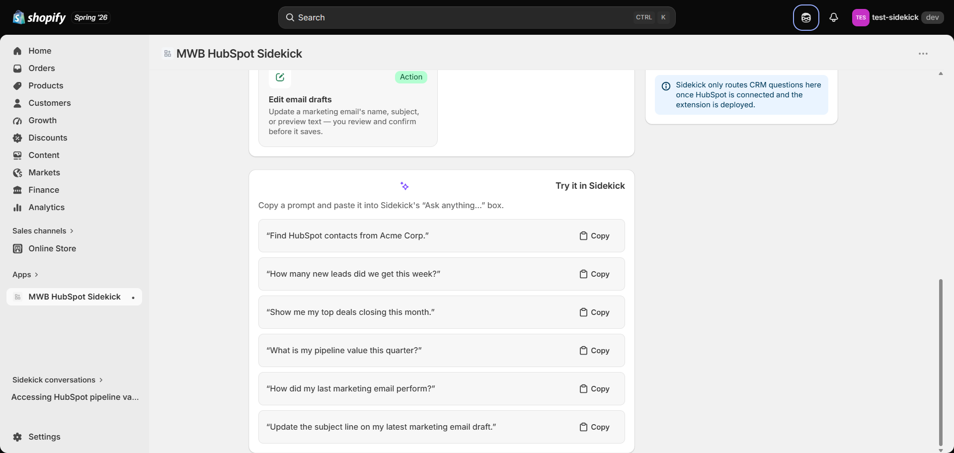 Shopify Sidekick prompt templates