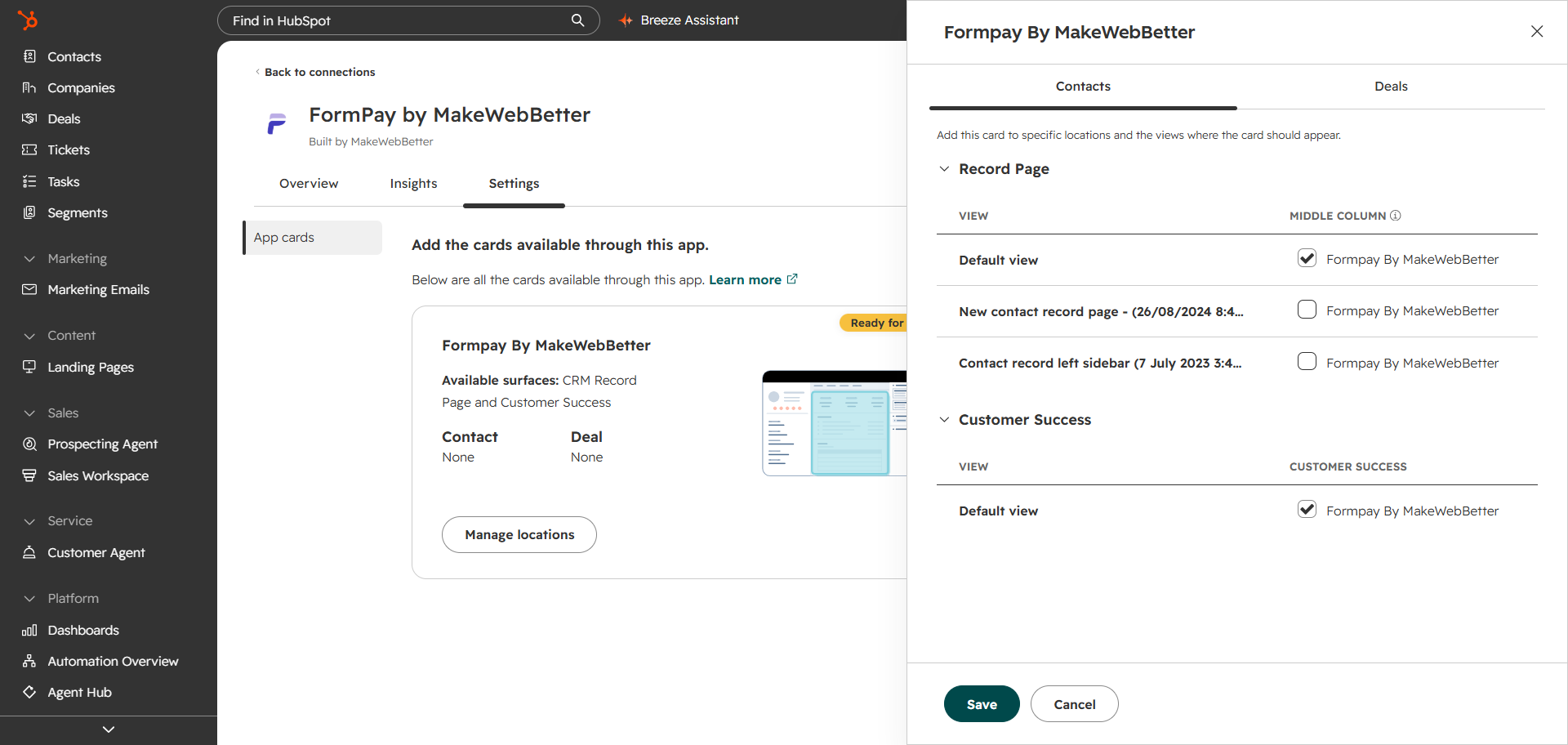 formpay app card for deals and contacts